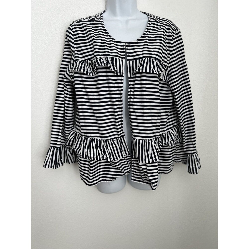 Ann Taylor Loft Outlet Linen Ruffled Jacket Large Navy Striped Nautical French